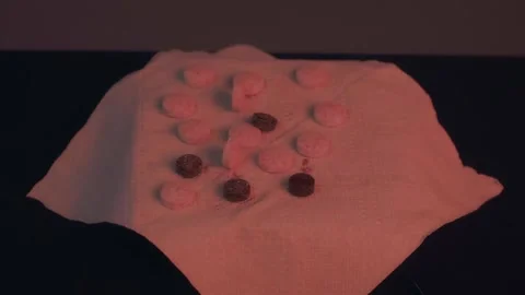 Gloved Hands Examining Pills And Medicine Bottle In Dark Lab Stock Footage 322605968