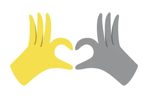 Gloved hands making heart sign trendy colors 2021 Stock Illustration