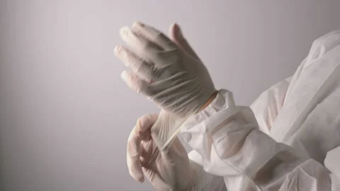 Gloves on hands Stock Footage 154179477