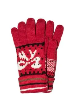 Gloves knitted with pattern isolated on white background. Stock Photos