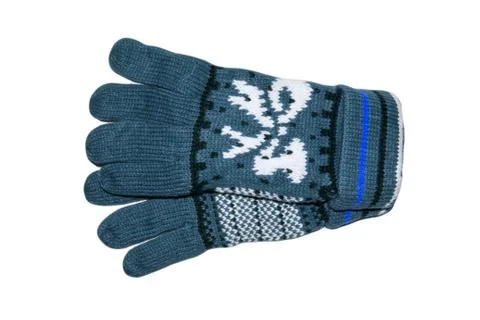 Gloves knitted with pattern isolated on white background. Stock Photos