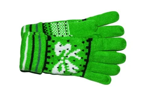 Gloves knitted with pattern isolated on white background. Stock Photos