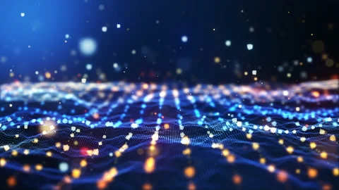 Glow blue digital landscape with cube particle. Stock Footage 156460010