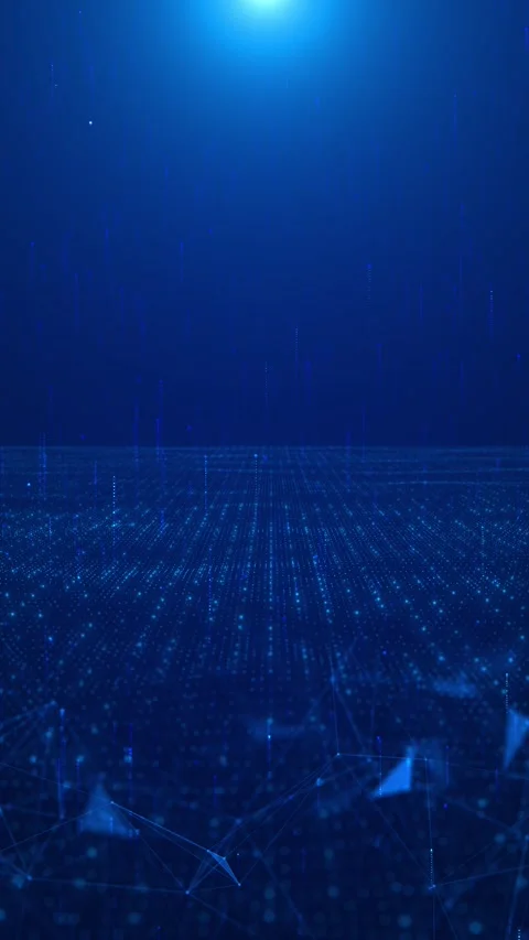 Glow blue digital landscape cube particle. Crypto currency, big data, block Stock Footage 313755682