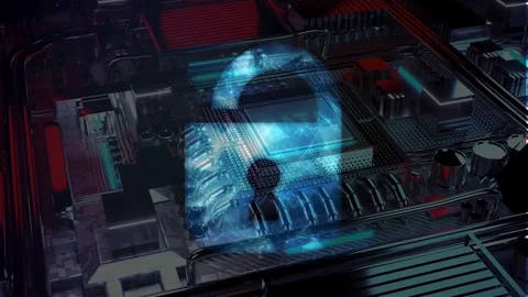 Glow blue padlock wireframe security Stock Footage 335830815