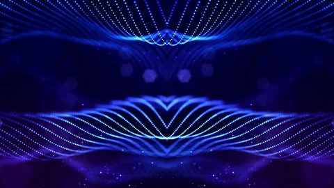 Glow blue particles form lines, symmetrical structures like in microworld or Stock Footage 127833815