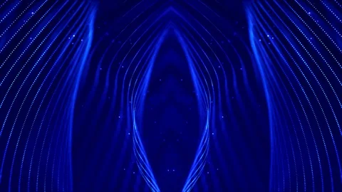 Glow blue particles form lines, symmetrical structures like in microworld or Stock Footage 127833895