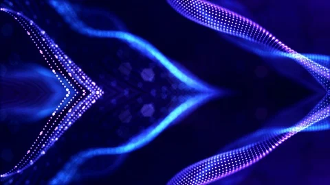 Glow blue particles form lines, symmetrical structures like in microworld or Video stock 129998715