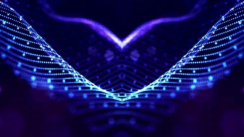 Glow blue particles form lines, symmetrical structures. 4k looped sci-fi 3d Stock Footage 133197331