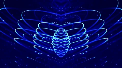 Glow blue particles form lines, symmetrical structures. 4k looped sci-fi 3d Stock Footage 133197640