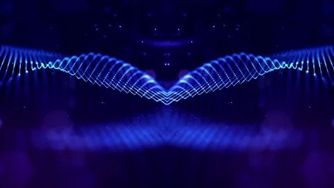 Glow blue particles form lines, symmetrical structures like in microworld or Stock Footage 136387703
