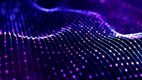 Glow blue particles form lines, surfaces, complex string structures in smooth Stock Footage 136411053
