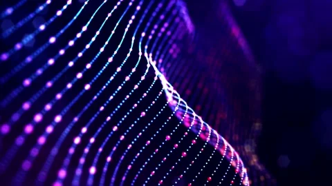 Glow blue particles form lines, surfaces, complex string structures in smooth Stock Footage 136411056