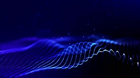 Glow blue particles form lines, surfaces, complex string structures in smooth Stock Footage 136411132