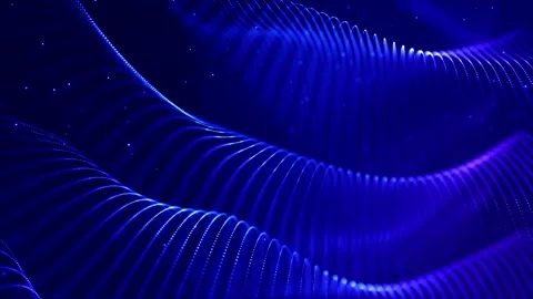 Glow blue particles form lines, surfaces, complex string structures in smooth Stock Footage 136411385