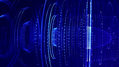 Glow blue particles form lines, surfaces, complex round structures in smooth Stock Footage 136411637