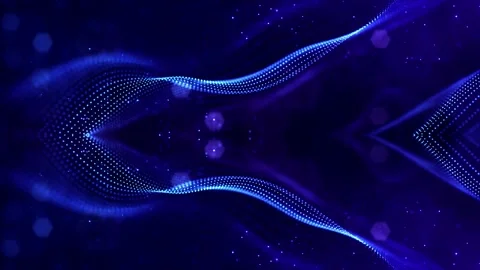 Glow blue particles form lines, symmetrical structures. 4k looped sci-fi 3d Video stock 140089254