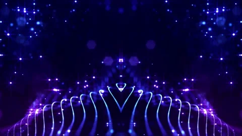 Glow blue particles form lines, symmetrical structures. 4k looped sci-fi 3d Stock Footage 140089274