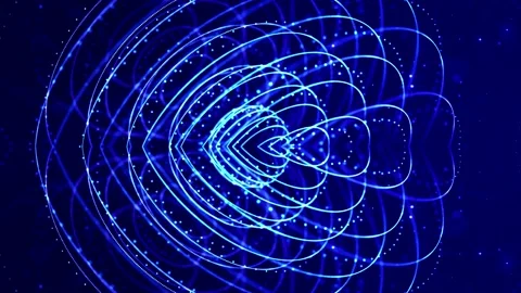Glow blue particles form lines, symmetrical structures. 4k looped sci-fi 3d Video stock 140089549