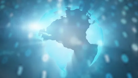 Glow blurred binary numbers with 3d earth globe rotation Stock Footage 338405093