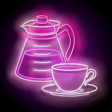 Glow Coffee Pot with Cup Stock Illustration