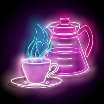Glow Coffee Pot with Cup Stock Illustration