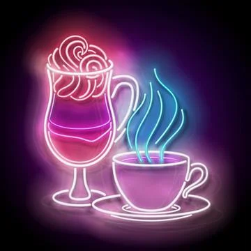 Glow Cups of Different Coffee Stock Illustration
