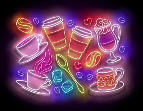 Glow Cups with Different Coffee Stock Illustration