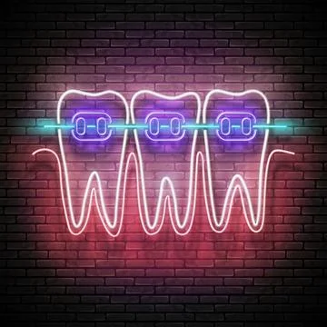 Glow Dentition with White Teeth and Braces Stock Illustration
