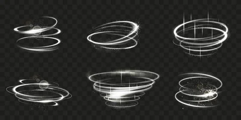 Glow effect. Spin line. Light ring motion or circular swirl. Circle and ova.. Illustrazione stock