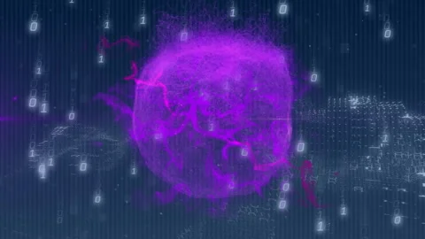 Glow emerging at grid center causing filaments forming orb with bits streaming Stock Footage 310317437