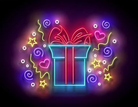 Glow Gift Box with Beautiful Bow Stock Illustration