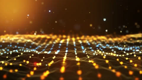 Glow golden digital landscape with cube particle. Stock Footage 156460098