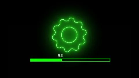 Glow green color loading bar and gear wheel on black background Stock Illustration