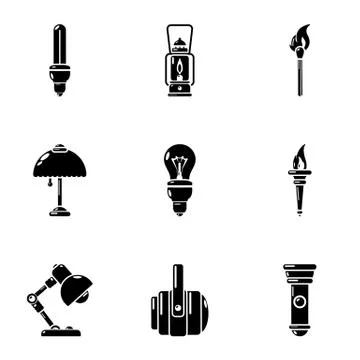 Glow icons set, simple style 스톡 일러스트