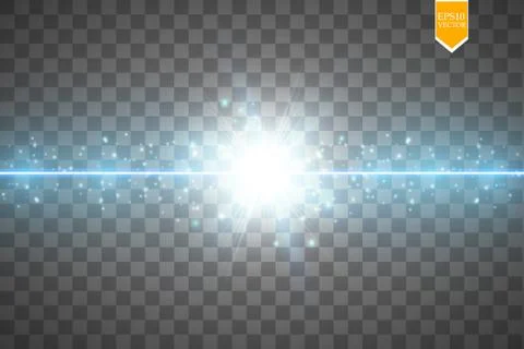 Glow isolated blue transparent effect, lens flare, explosion, glitter, line, sun Stock Illustration