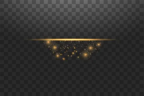Glow isolated gold transparent effect, lens flare, explosion, glitter, line, sun Stock Illustration