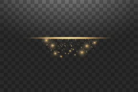 Glow isolated gold transparent effect, lens flare, explosion, glitter, line, sun Stock Illustration