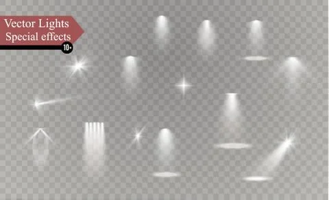 Glow isolated white transparent light effect set, lens flare, explosion, glitter Stock Illustration