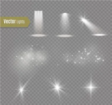 Glow isolated white transparent light effect set, lens flare, explosion, glitter Stock Illustration