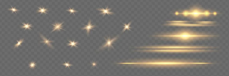 Glow isolated white transparent light effect set, lens flare, explosion, glitter Stock Illustration