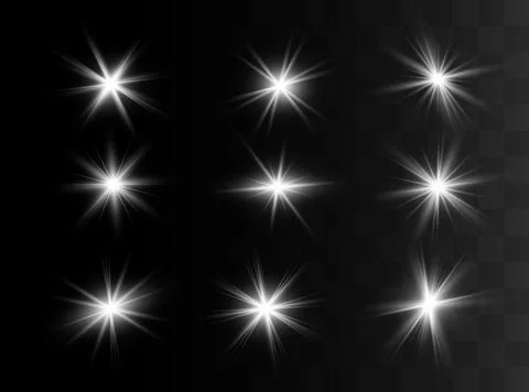 Glow isolated white transparent light effect set, lens flare, explosion, glitter Stock Illustration