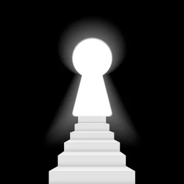 Glow Keyhole on dark wall with light and stairs. Vector. Stock Illustration