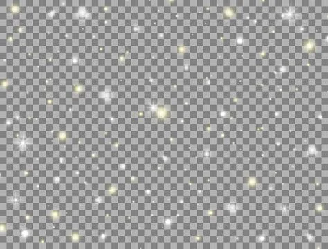 Glow light effect. Bright golden and white sparkles on transparent background Stock Illustration