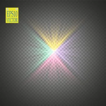 Glow light effect. Colored starburst with sparkles on transparent background Stock Illustration