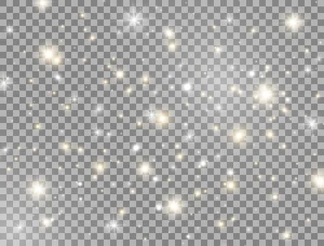 Glow light effect decoration. Bright golden and white sparkles on transparent Stock Illustration