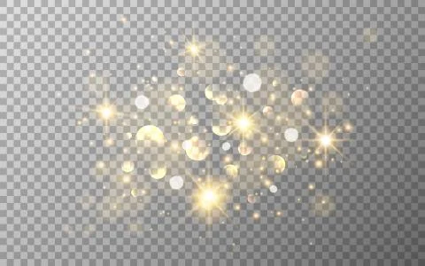 Glow light effect. Gold glitter and bokeh on transparent backdrop. Luxury Stock Illustration