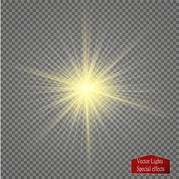 Glow light effect. Star burst with sparkles. Golden glowing lights Ilustração Stock