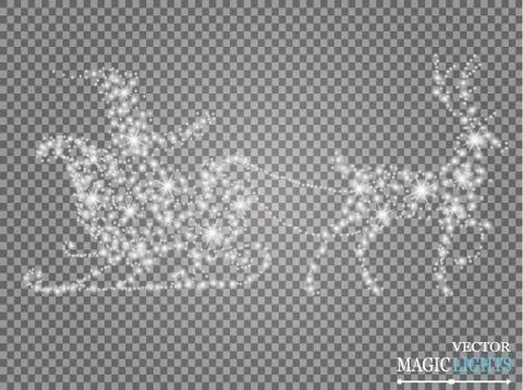 Glow light effect. Star burst with sparkles. Sleigh. Deer. Santa Claus. Stock-Illustration