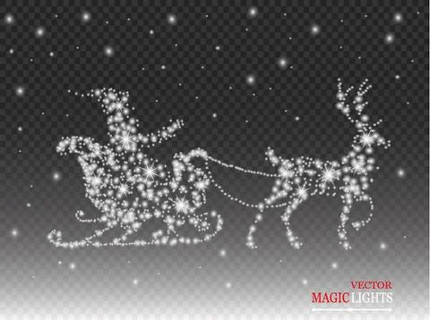 Glow light effect. Star burst with sparkles. Sleigh. Deer. Santa Claus. Stock-Illustration